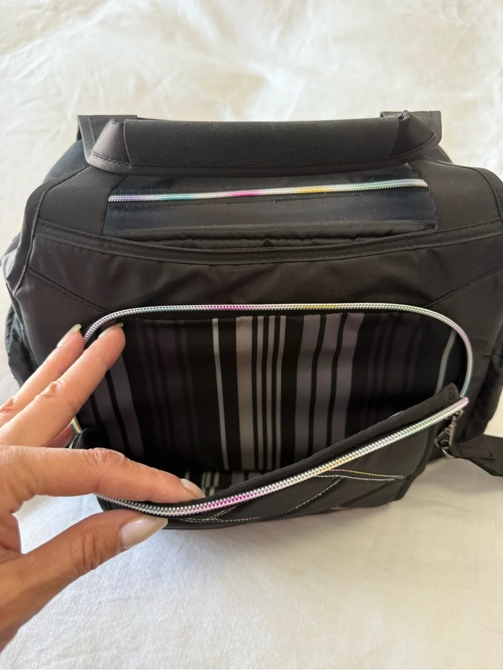 Lug | Rumble Black Satchel | Top Handle Only | Rainbow Stitching EUC - Picture 8 of 9